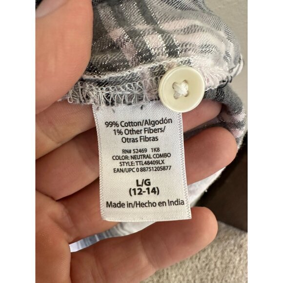 Time & Tru Womens Black White Blouse Large button up long sleeve collared cotton - Picture 6 of 7